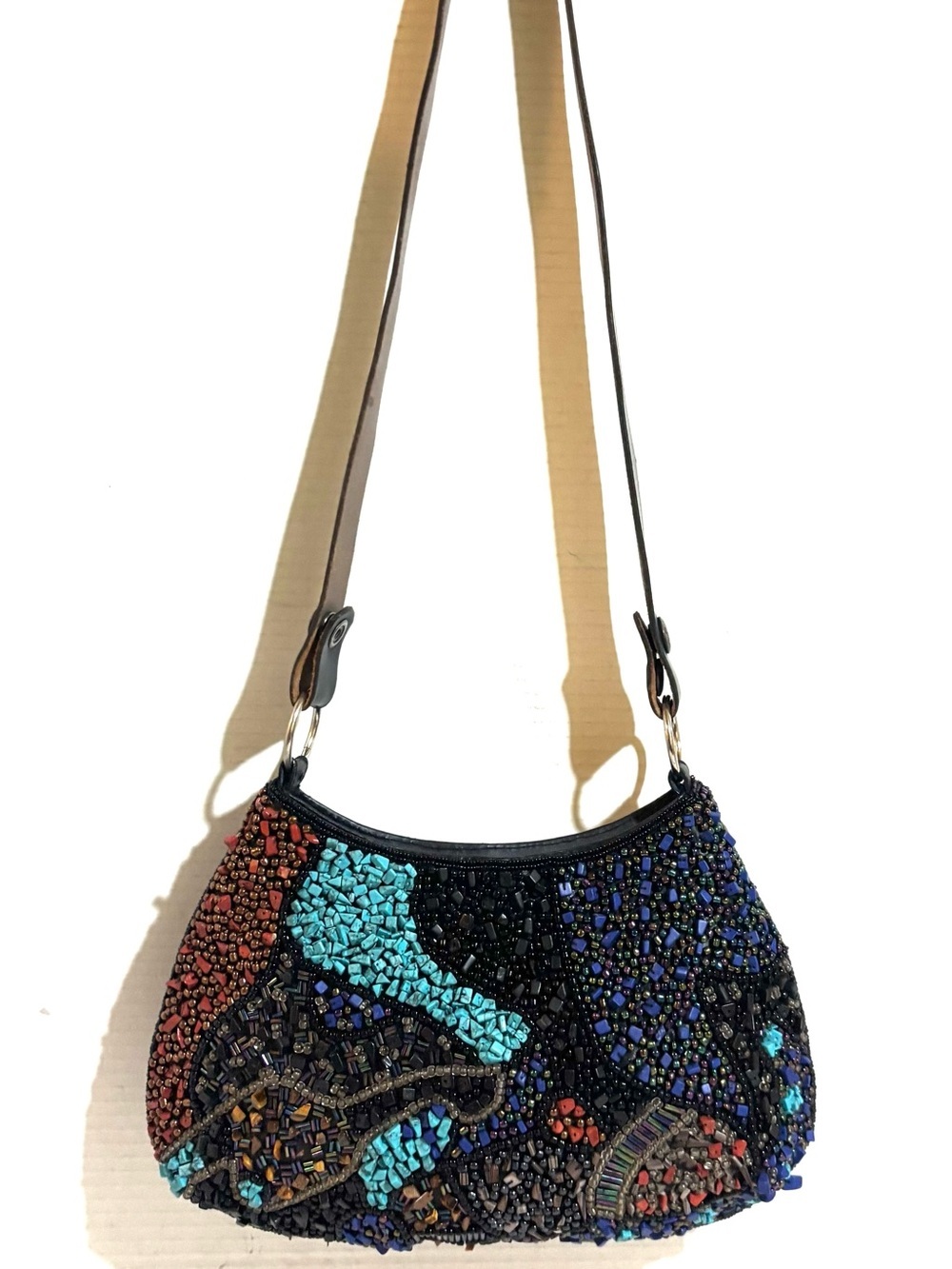Chico's Multicolor Beaded Shoulder Bag with Turquoise Accents